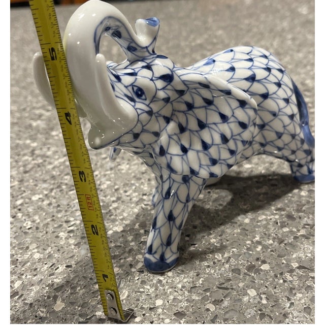 Herend Vintage Herend Style MCM Andrea by Sadek Fishnet Elephant in Blue Figurine For Sale - Image 4 of 5