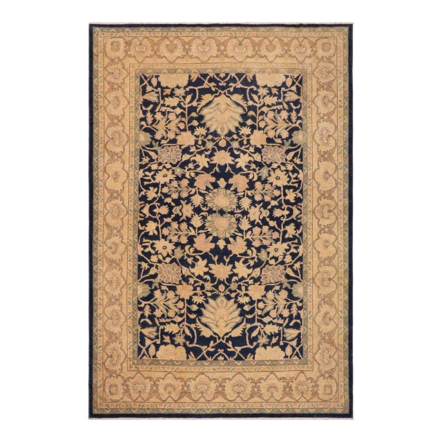 Classic Ziegler Blue Beige Hand-Knotted Wool Rug - 9'0'' X 12'6'' For Sale