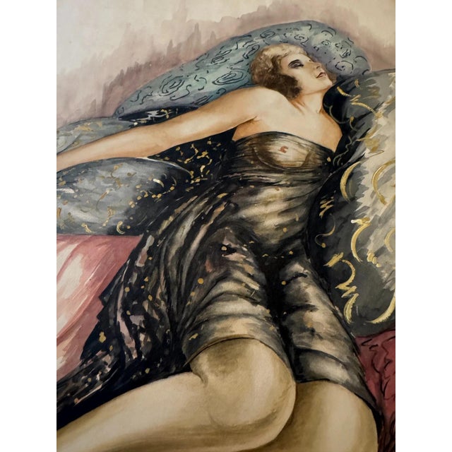 Modern Carl H. Berberich, Lady on Cushion, Verso Lady in Fur Coat, Nude, 1926, Gouache For Sale - Image 3 of 13