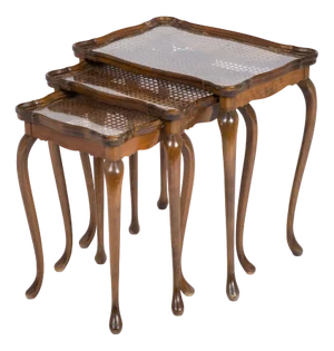 Vintage Nesting Tables with Cane and Glass Top from Jason Møbler, 1960s, Set of 3