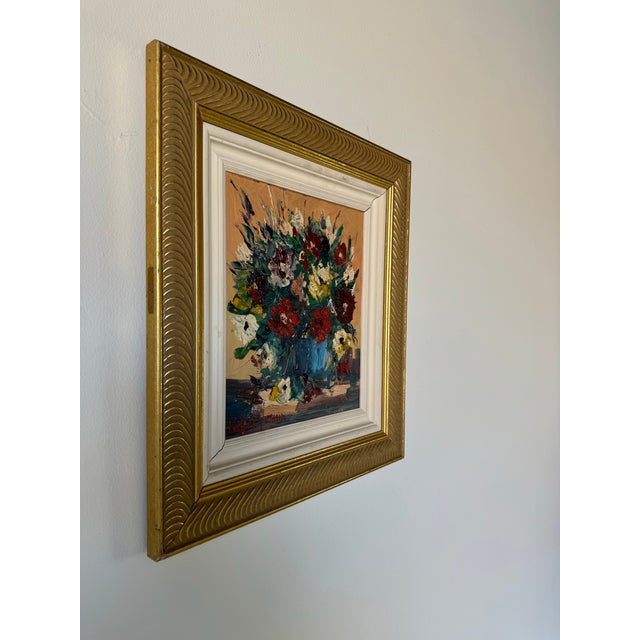 Lovely Mid-Century Modern heavy impasto floral still life oil painting By RAFFAELE GORINA. C,1996 Depicting a still life...