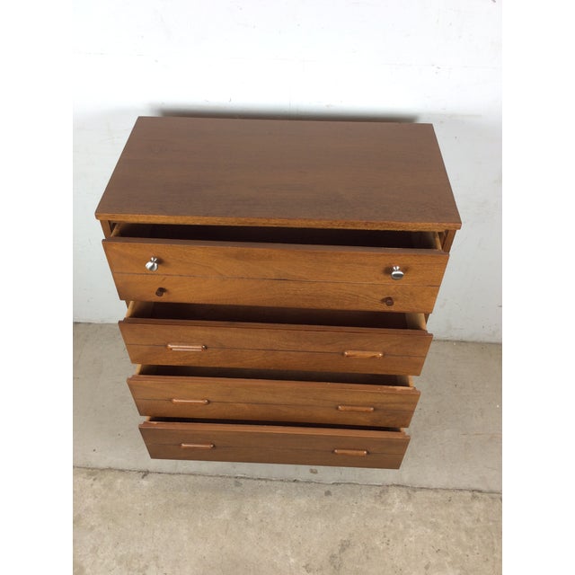 Mid Century Modern Four Drawer Highboy Dresser With Chrome Hardware For Sale - Image 10 of 14