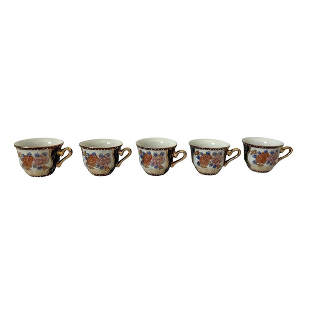 Japanese Vintage Satsuma Moriage Blue & Gold Floral Tea Set. 15 Piece Set For Sale - Image 3 of 11