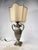 Elegant table lamp with a richly detailed brass bowl and silk paper lampshade, French, late 19th century. Fully rewired...
