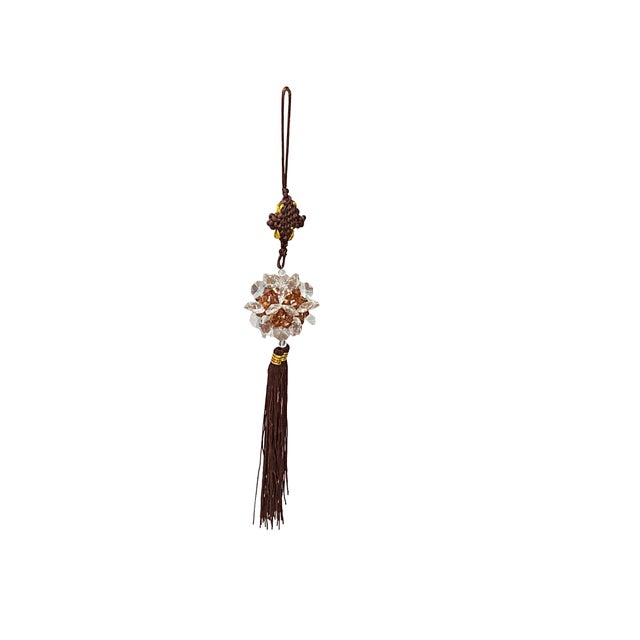Oriental Brown Clear Resin Crystal Cut Beads Tassel Art For Sale - Image 4 of 6