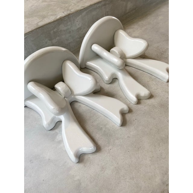 1980’s Pair Painted Wooden Bow Shelves For Sale - Image 4 of 11