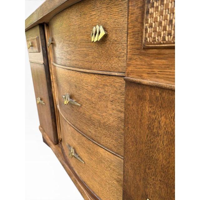 Brown Vintage Stanley Bow-Front MCM Credenza Sideboard, Refinished, 48" For Sale - Image 8 of 14