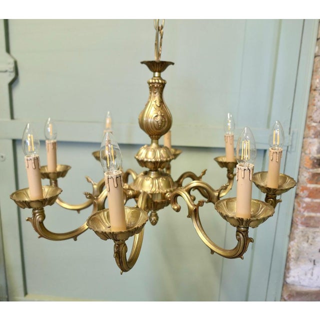 1980s Large French Gothic Style Gilded Brass Chandelier, 1980s For Sale - Image 5 of 9