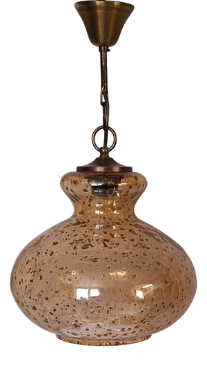 Vintage Italian Hanging Lamp with Slightly Tinted Glass Shade on Brass Mount, 1970s