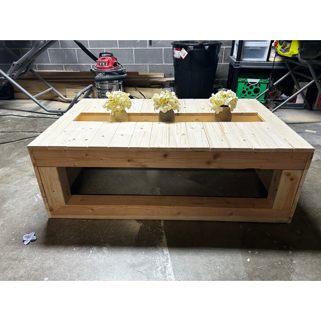 Handcrafted Rustic Wood Outdoor Coffee Table With Built-in Planter For Sale - Image 6 of 9