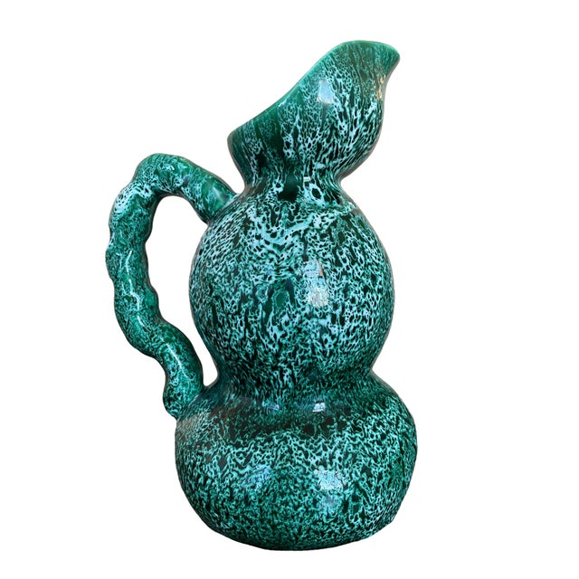 1950s Mid-Century Modern Ray Camart Vallauris Emerald Green Double-Bulb Pitcher For Sale - Image 4 of 8