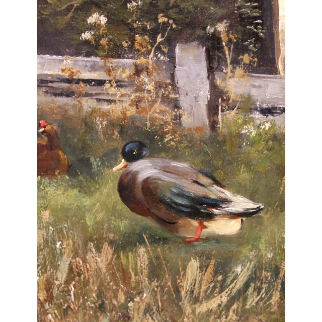 19th Century English Farmyard Oil Painting in Carved Gilt Frame Signed B. Ewald For Sale - Image 9 of 14
