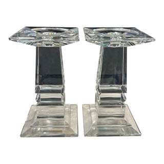 Crystal Block Candlesticks Labeled a Pair For Sale