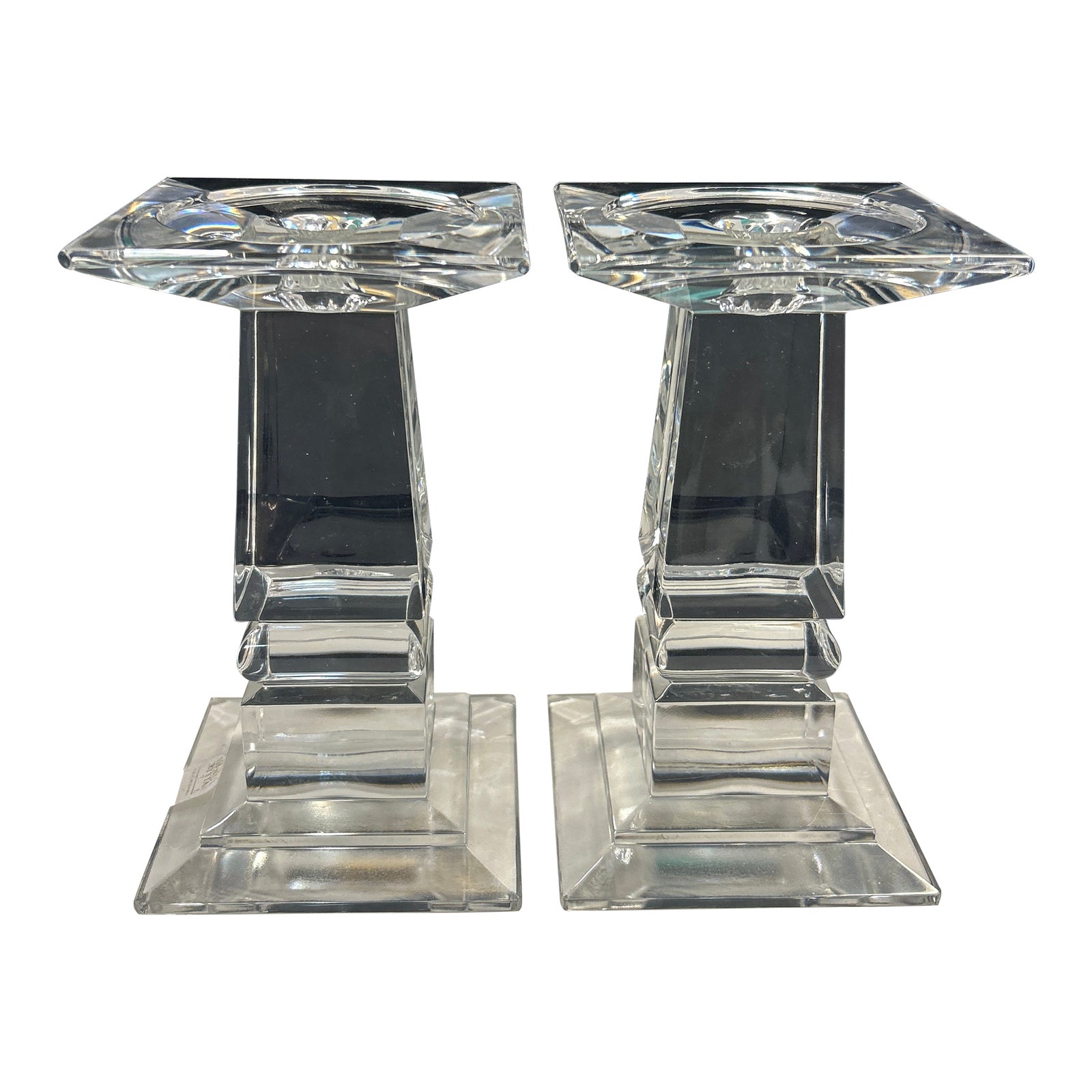 Solid Crystal Block Candlesticks Labeled a Pair | Chairish