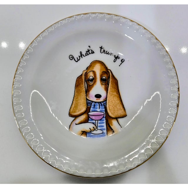 White Vintage Ardalt Japan Dogs Playing Cards Porcelain Plates, Set of 7 For Sale - Image 8 of 12