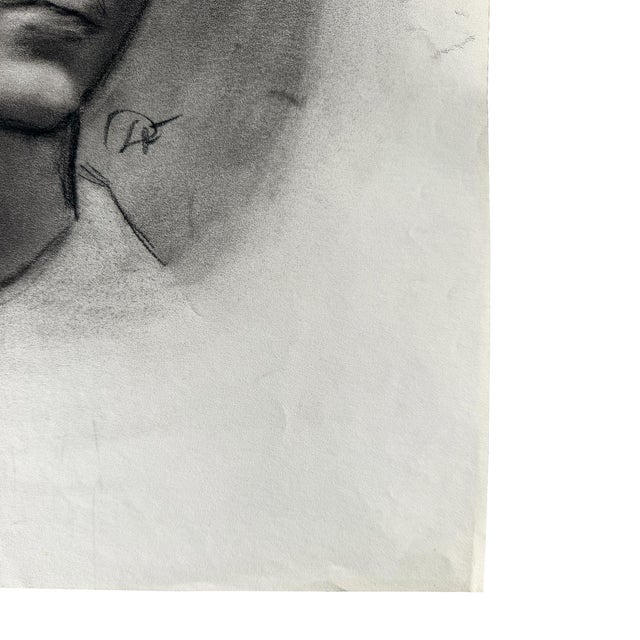 Mid Century Black and White Charcoal Portrait Drawing of a Woman With Short Hair - Signed For Sale - Image 4 of 10