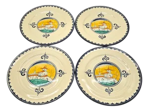 Late 20th Century Corso Dei Fiori “Casolare” Italian Hand-Painted Maiolica Dinner Plates, Set of Four