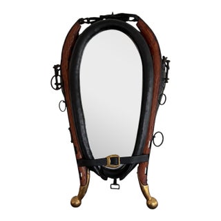 Vintage Equestrian Horse Collar Mirror With Brass Accents For Sale