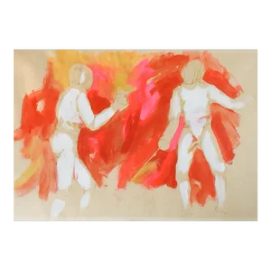 Vintage Mid 20th Century Jacque Von Honts Hot Pink Fencing Painting