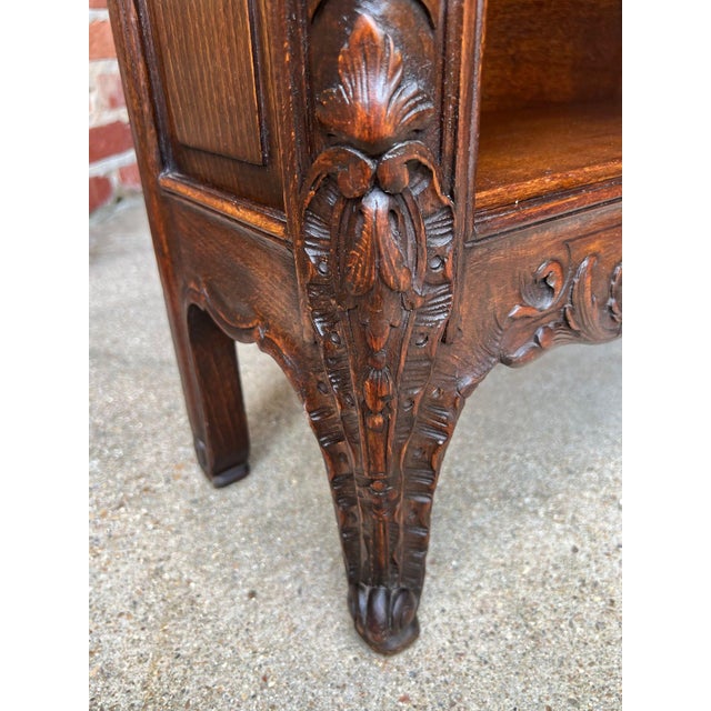 Antique French Corner Bookcase Carved Oak Louis XV Revival Open Shelves C1920 For Sale - Image 18 of 18
