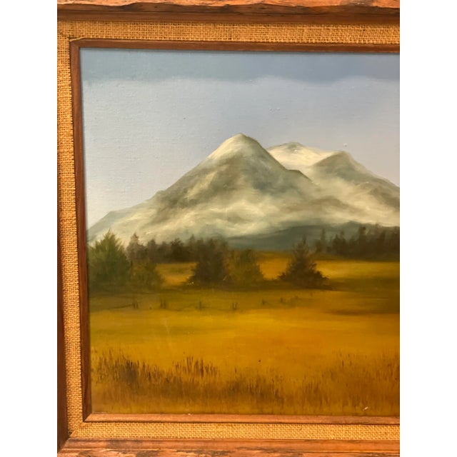 Blue Mid 20th Century Original Signed Painting of a Mountain Range and Field For Sale - Image 8 of 13