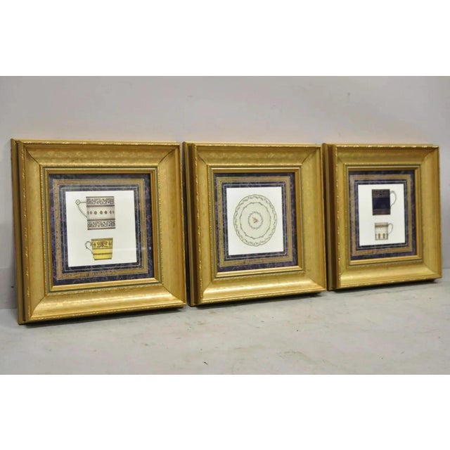 Vintage Artistic Innovations Gold Framed Wall Art Print "Plate and Cups" - 3 Pc Set. Item features ornate gold frames,...
