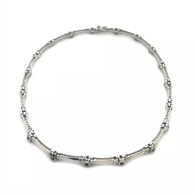 Gold Sapphire Diamond Necklace 14k White Bar Link For Sale - Image 4 of 7