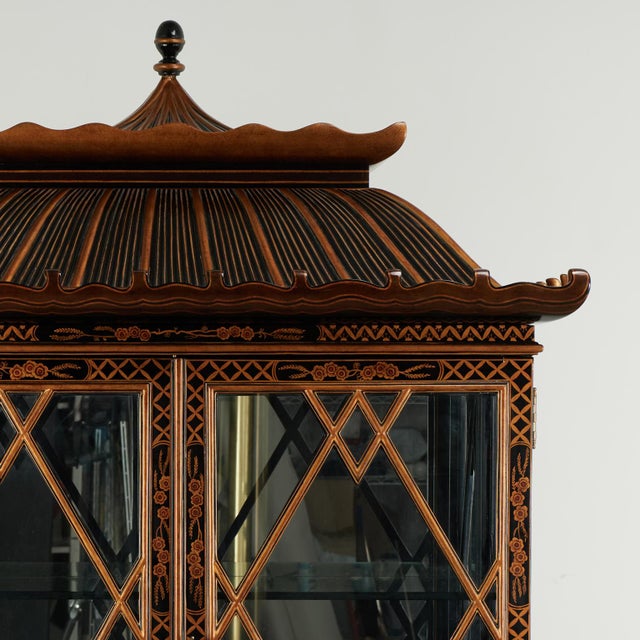 1970s Vintage Chinese Chippendale Style Pagoda Glass Front Cabinet on Stand by Maitland Smith For Sale - Image 5 of 18