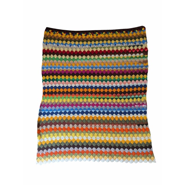 Mid Century Modern Multicolor Handcrafted Crocheted Afghan Throw Blanket For Sale - Image 11 of 15