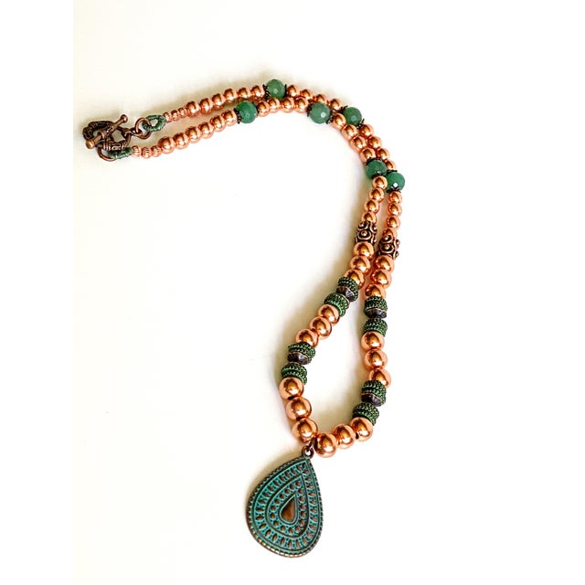 Artisan Solid Copper & Green Aventurine Statement Necklace | Verdigris Patina Pendant | Bohemian Luxe Handcrafted Jewelry For Sale - Image 12 of 18