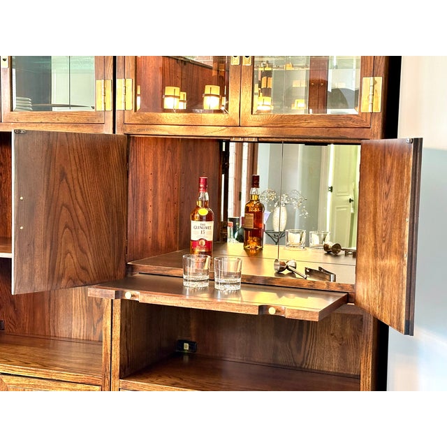 Henredon Campaign Bar Cabinet – Lighted Display, Pull-Out Serving Bar, Brass Hardware and Solid Wood For Sale - Image 11 of 11