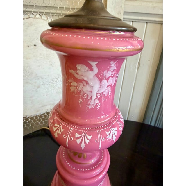 Antique Mary Gregory Pink Opaline Lamp For Sale - Image 11 of 16