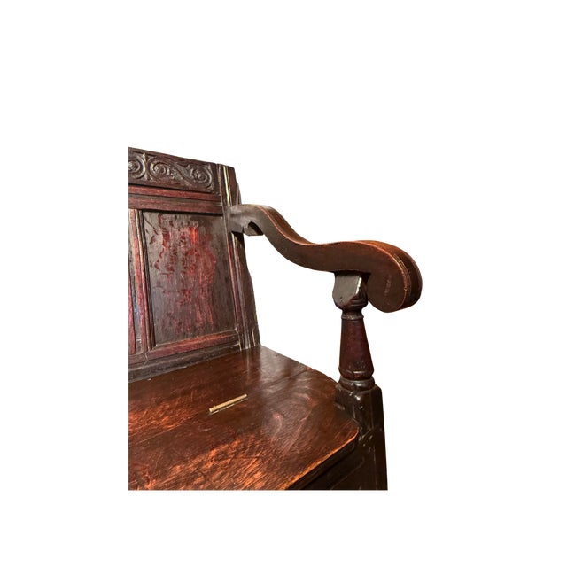 Late 18th Century Rare Antique English Oak Bench W/Storage For Sale - Image 5 of 9