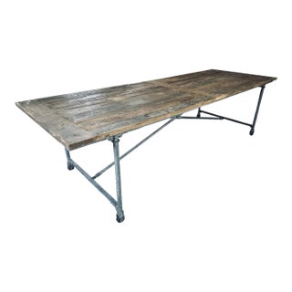Restoration Hardware Reclaimed Wood and Cast Iron Table For Sale