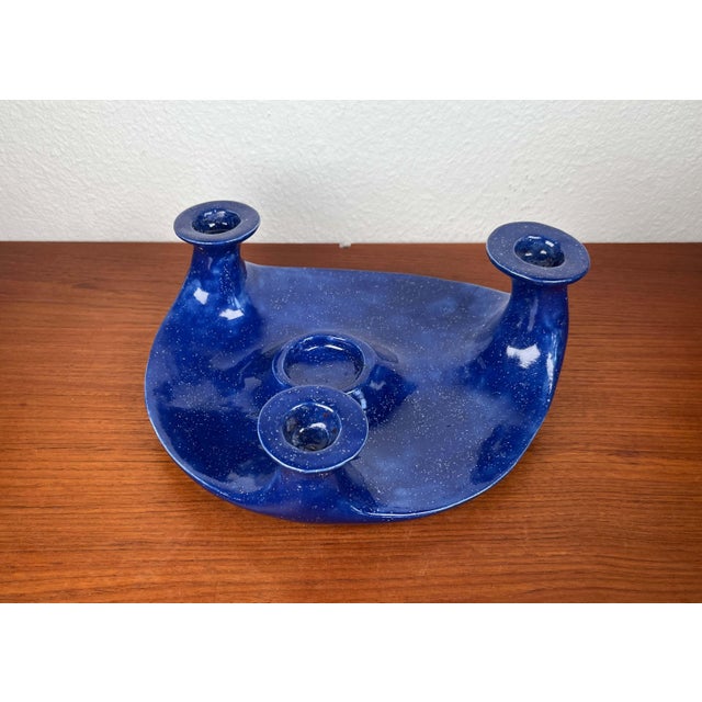 Blue Mid-Century Brutalist German Studio Pottery Candleholder, 1960s For Sale - Image 8 of 18