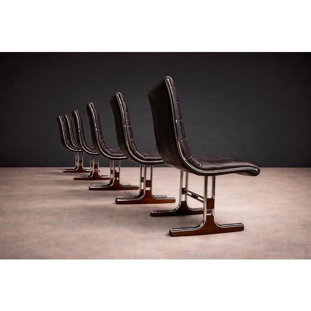 Set of 6 Chairs in Leather, Metal & Wood, Braszenski, 1960s For Sale In New York - Image 6 of 13
