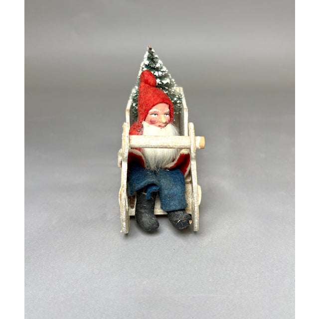 1940s Vintage German Putz Santa in Snowy Sleigh With Bottle Brush Tree For Sale In Raleigh - Image 6 of 15