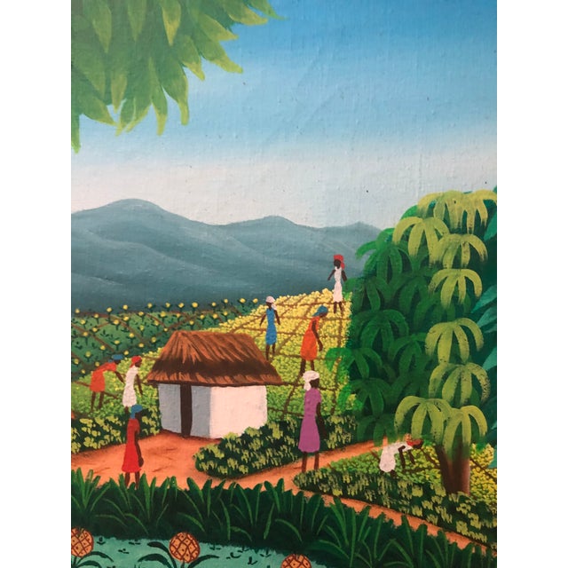 Original 1980s Haiti Folk Art Oil Painting For Sale - Image 11 of 13