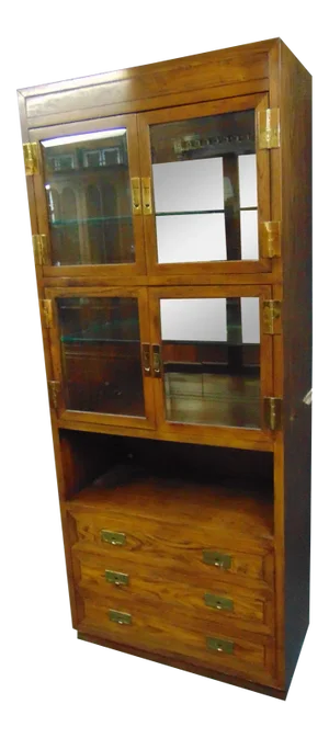 Henredon Mid Century Oak Campaign Bookcase Curio Cabinet