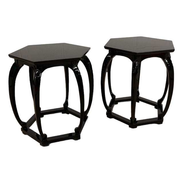 Michael Taylor Black Lacquer Side Tables From Baker Furniture For Sale