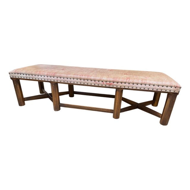 Thomas O'Brien Century Rustic Speckled Cork Wood Trestle Bench For Sale