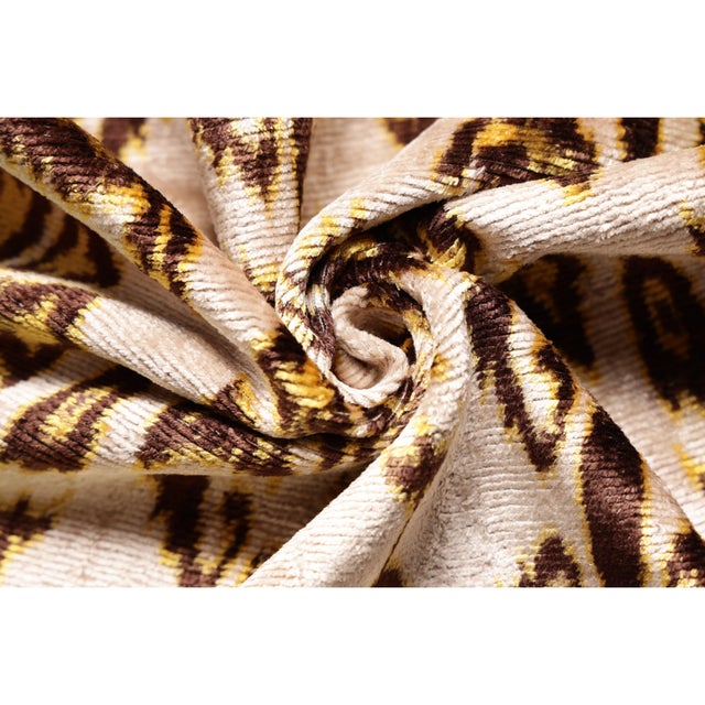 2020s Luxury Gold & Espresso Silk Velvet Throw Pillow 20x20 | Handmade Designer Ikat Cushion For Sale - Image 5 of 8