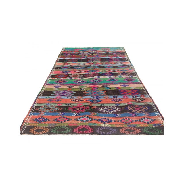 Mid-Century Modern Colorful Vintage Embroidered Kilim Rug - 5`5" X 10`4" For Sale - Image 3 of 6