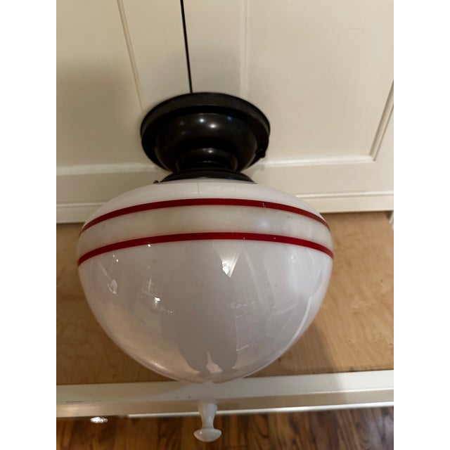 Vintage Custard Glass Shade With Oil Rubbed Brass Vintage Flush Mount Ceiling Fixture For Sale - Image 4 of 6