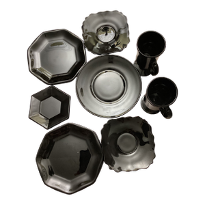 13 Piece of Assorted Vintage Black Onyx Dishes Styled After Libby