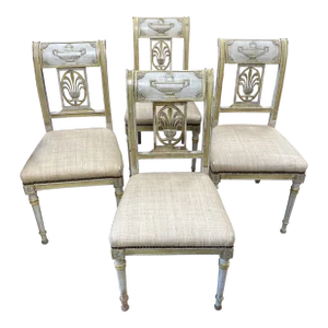 Late 19th Century Antique French Neoclassical Painted Side Chairs - Set of 4