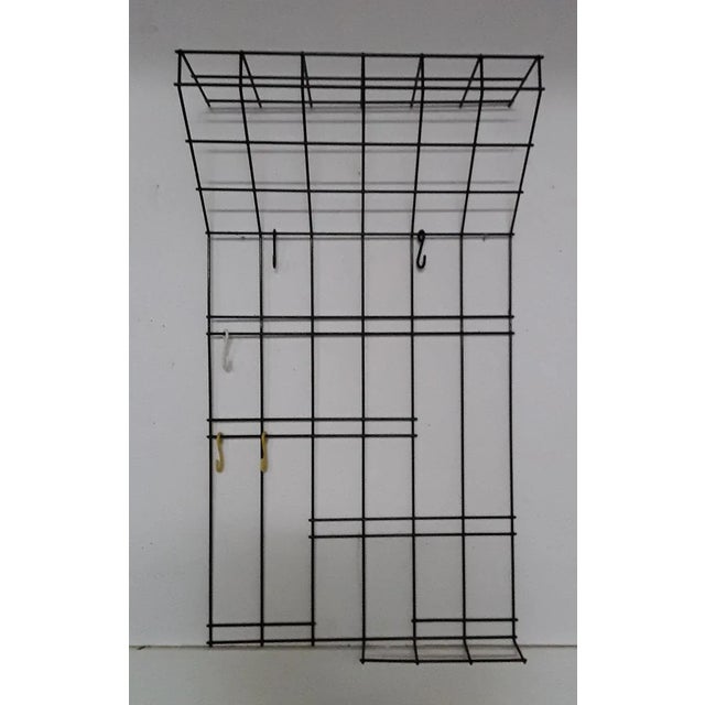 Vintage Black Painted Iron Wire Wall-Mounted Coat Rack with 5 Colored Hooks, 1970s For Sale - Image 4 of 4