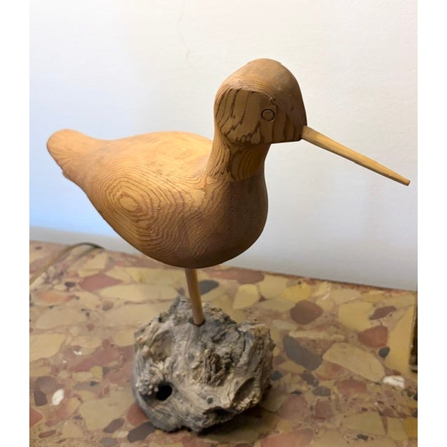 Vintage Hand Carved Wooden Shorebird on Driftwood, Folk Art For Sale - Image 4 of 7
