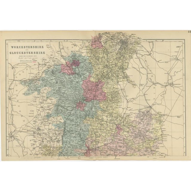 Worcestershire & Gloucestershire County Map, 1885 For Sale - Image 9 of 9