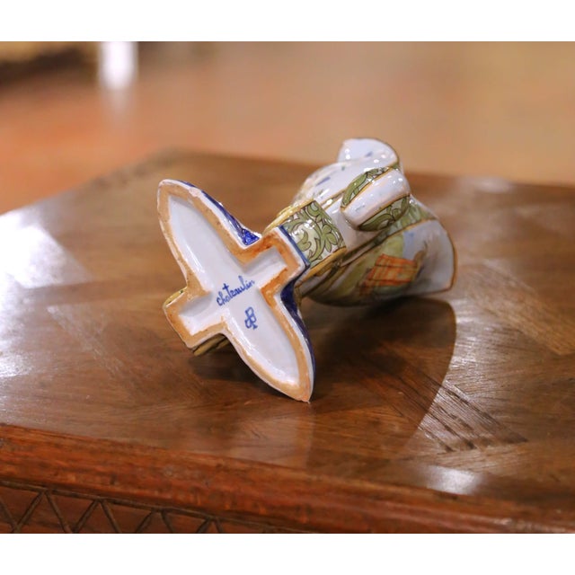 Green 19th Century French Porquier-Beau Quimper Fleur-De-Lys Form Faience Vase For Sale - Image 8 of 9